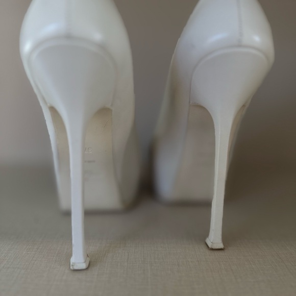 Saint Laurent Paris White/Black Leather Tribtoo Platform Pumps - Picture 4 of 6